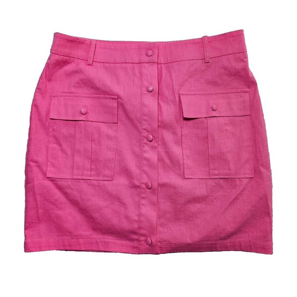 NWT Idem Ditto‎ Skirt Womens Large Hot Pink Linen Blend Cargo Mini Skirt Barbie